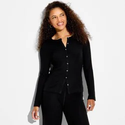 Women's Cozy Leisure Long Sleeve Button-Down Top - Wild Fable™ Black S