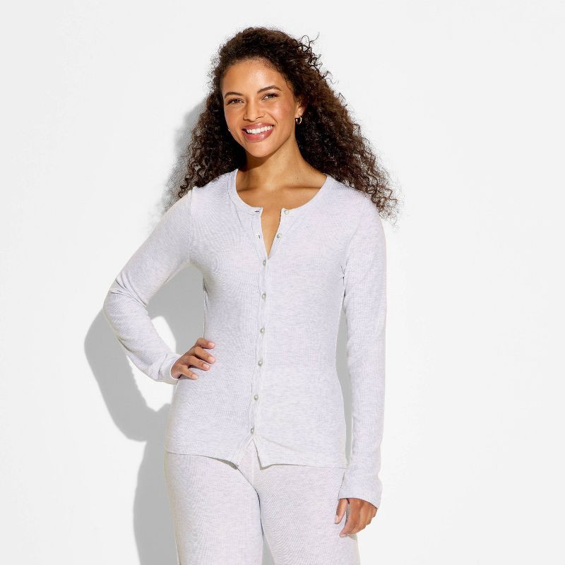 slide 2 of 3, Women's Cozy Leisure Long Sleeve Button-Down Top - Wild Fable™ Gray M, 1 ct