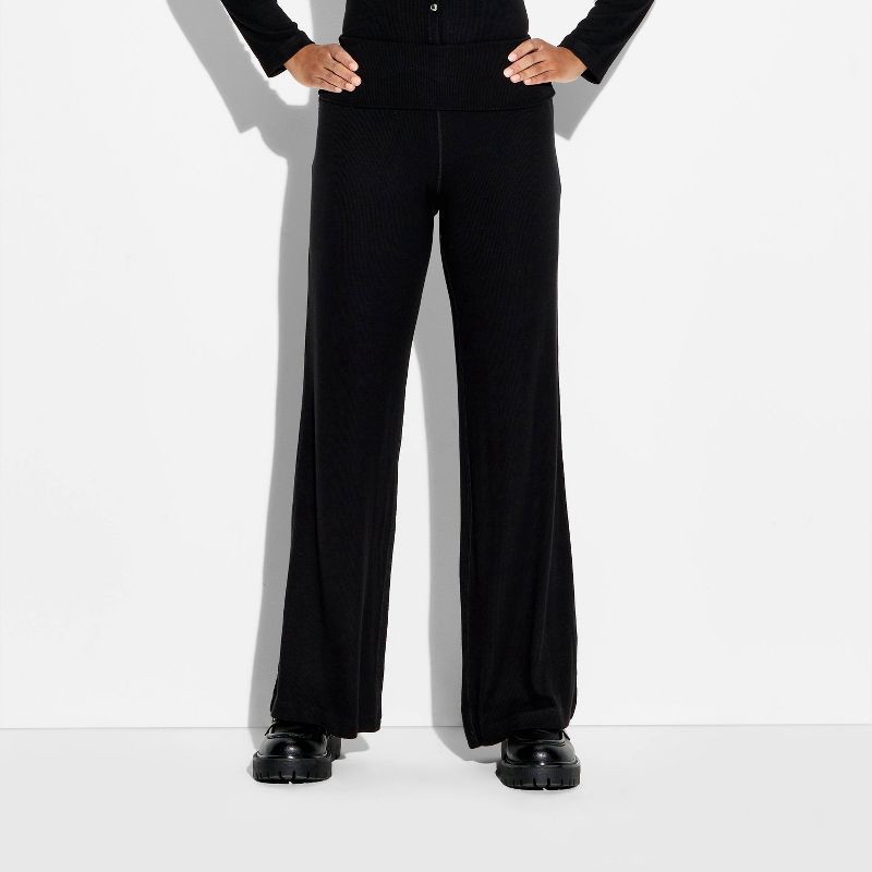 slide 2 of 3, Women's Mid-Rise Wide Leg Cozy Pull-On Pants - Wild Fable™ Black S, 1 ct