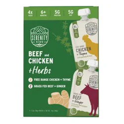 Serenity Kids Beef and Chicken + Herbs Baby Food Pouch Variety Pack - 4pk/14oz: Age 6+ Months, High Protein, Ready to Eat