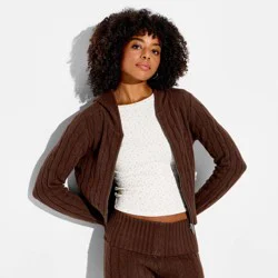 Women's Cable Zip Hoodie Cardigan - Wild Fable™ Brown M