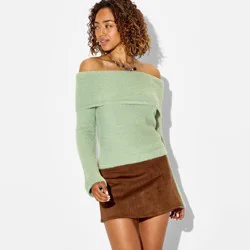 Women's Off the Shoulder Pullover Sweater - Wild Fable™ Sage Green M
