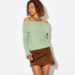 Women's Off the Shoulder Pullover Sweater - Wild Fable™ Sage Green M