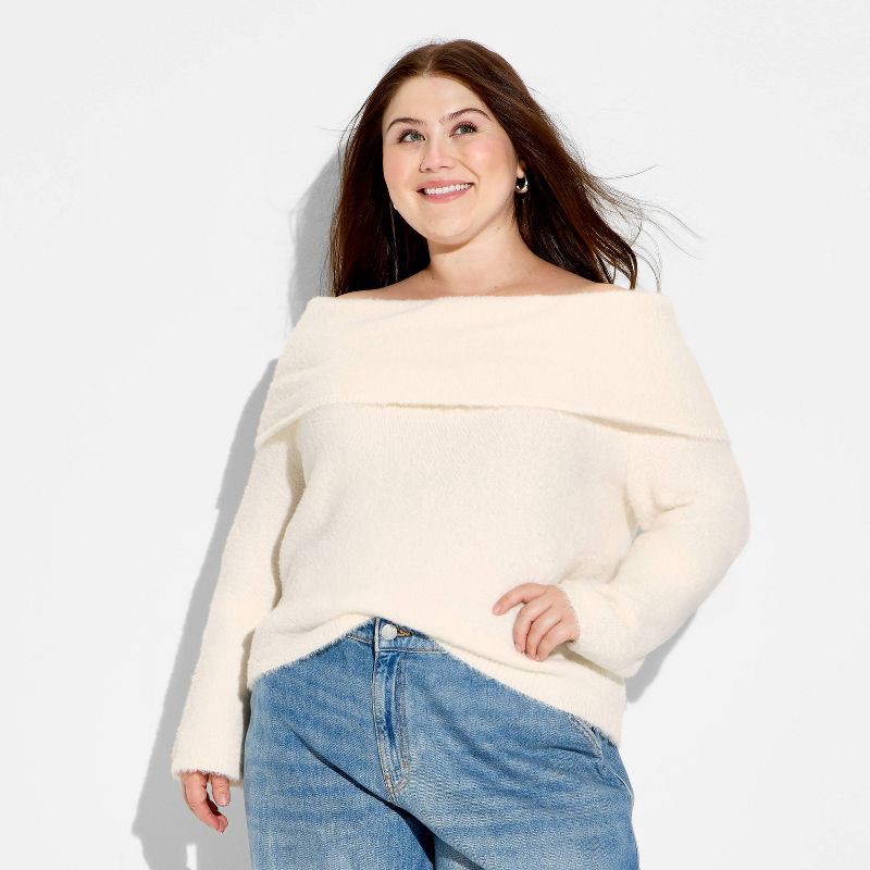 slide 2 of 3, Women's Off the Shoulder Pullover Sweater - Wild Fable™ Off-White XXL, 1 ct