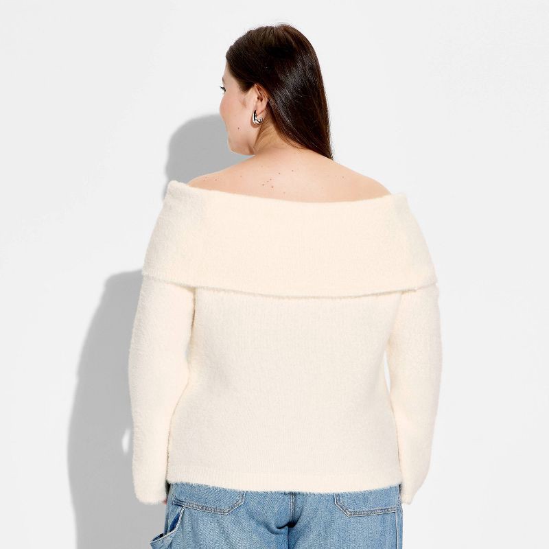 slide 3 of 3, Women's Off the Shoulder Pullover Sweater - Wild Fable™ Off-White XXL, 1 ct