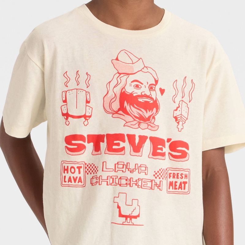 slide 2 of 4, Boys' Minecraft Lava Chicken Short Sleeve Oversized Graphic T-Shirt - Cream S, 1 ct