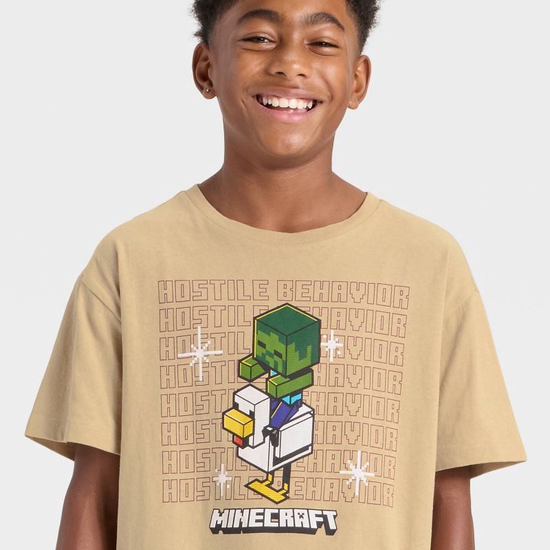 slide 2 of 4, Boys' Minecraft Chicken Jockey Short Sleeve Oversized Graphic T-Shirt - Beige L, 1 ct