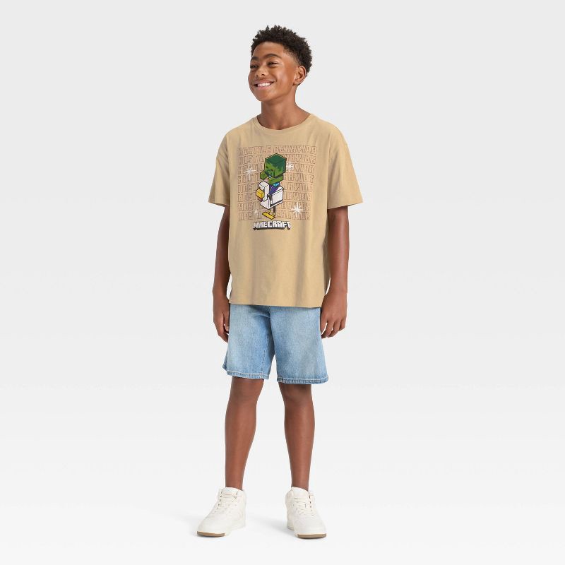 slide 4 of 4, Boys' Minecraft Chicken Jockey Short Sleeve Oversized Graphic T-Shirt - Beige XL, 1 ct