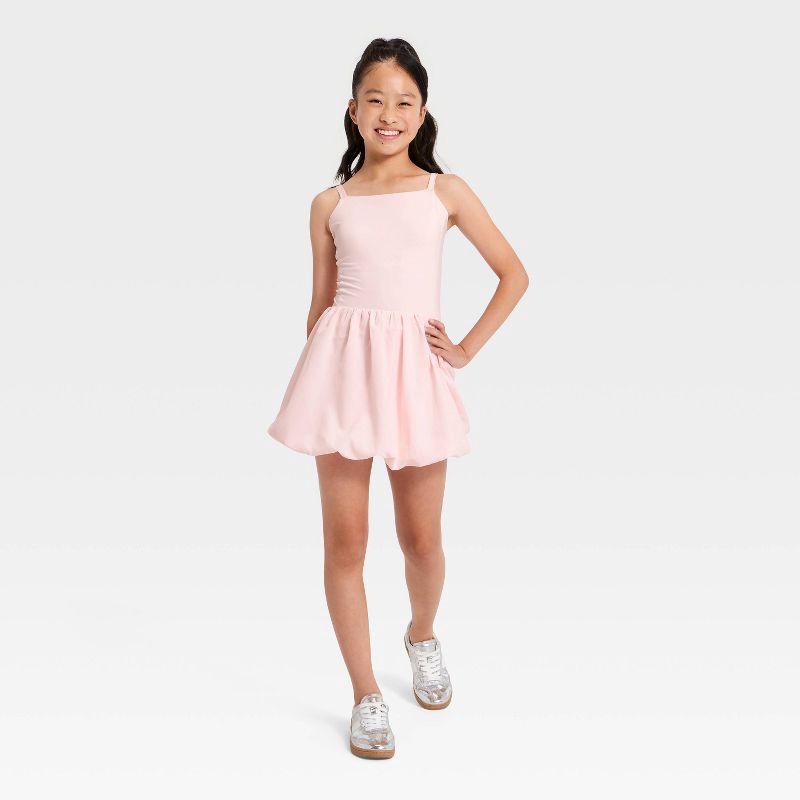 slide 3 of 4, Girls' Bubble Hem Dress - All In Motion™ Pink XS, 1 ct