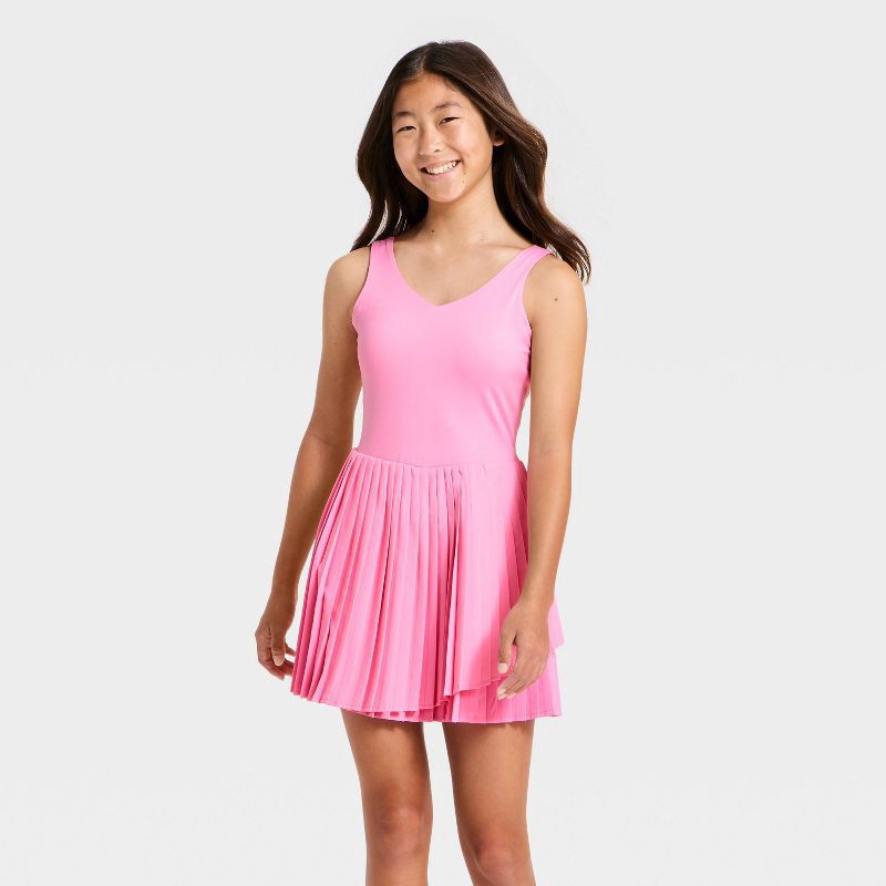 slide 1 of 3, Girls' Pleated Active Athletic Dress - All In Motion™ Pink XS, 1 ct