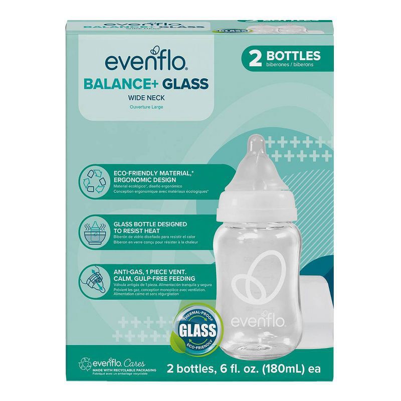 slide 1 of 11, Evenflo Balance Wide Neck Anti-Colic Glass Baby Bottles- Clear - 6 fl oz/2pk, 6 fl oz, 2 ct