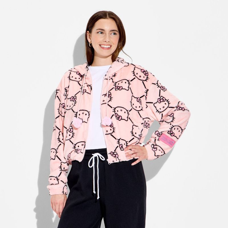 slide 2 of 3, Women's Hello Kitty Zip-Up Graphic Hoodie - Pink XL, 1 ct