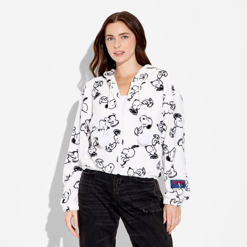 slide 2 of 3, Women's Snoopy Graphic Zip-Up Hoodie - White M, 1 ct