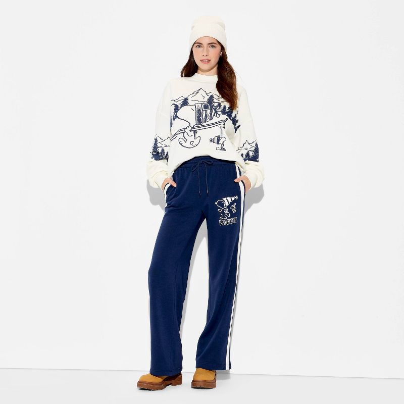 slide 1 of 3, Women's Snoopy Wide Leg Graphic Pants - Navy Blue XXL, 1 ct