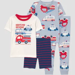 Carter's Just One You® Toddler Boys' 4pc Short Sleeve Cotton Snug Fit Firetruck Pajama Set - Red 18M