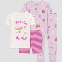 Carter's Just One You® Toddler Girls' 4pc Short Sleeve Cotton Snug Fit Brunch Pajama Set - Pink/Purple 3T