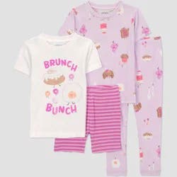 Carter's Just One You® Toddler Girls' 4pc Short Sleeve Cotton Snug Fit Brunch Pajama Set - Pink/Purple 3T