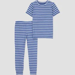 Carter's Just One You® Toddler Boys' 2pc Short Sleeve Comfy Soft Snug Fit Striped Pajama Set - Navy Blue 4T
