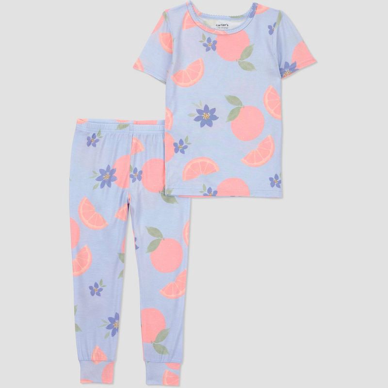 slide 1 of 5, Carter's Just One You® Toddler Girls' 2pc Short Sleeve Comfy Soft Snug Fit Fruit Pajama Set - Blue 5T, 2 ct