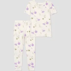 Carter's Just One You® Toddler Girls' 2pc Short Sleeve Comfy Soft Snug Fit Swans Pajama Set - Ivory 18M