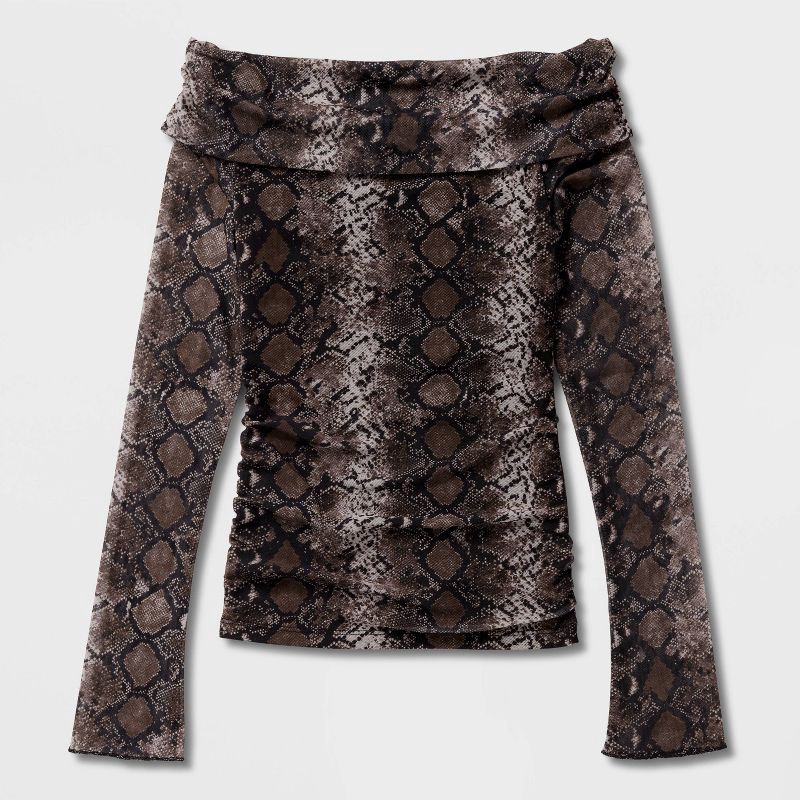 slide 4 of 4, Women's Long Sleeve Off the Shoulder Party T-Shirt - Wild Fable™ Snakeskin L, 1 ct