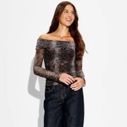 Women's Long Sleeve Off the Shoulder Party T-Shirt - Wild Fable™ Snakeskin L