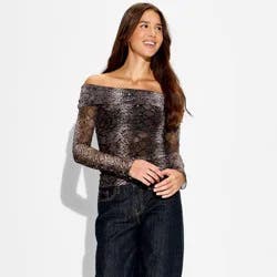 Women's Long Sleeve Off the Shoulder Party T-Shirt - Wild Fable™ Snakeskin L