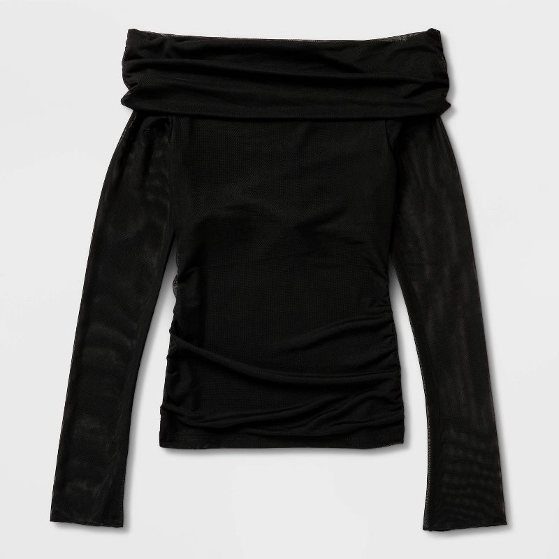 slide 4 of 4, Women's Long Sleeve Off the Shoulder Party T-Shirt - Wild Fable™ Black S, 1 ct