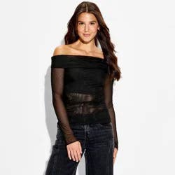 Women's Long Sleeve Off the Shoulder Party T-Shirt - Wild Fable™ Black S