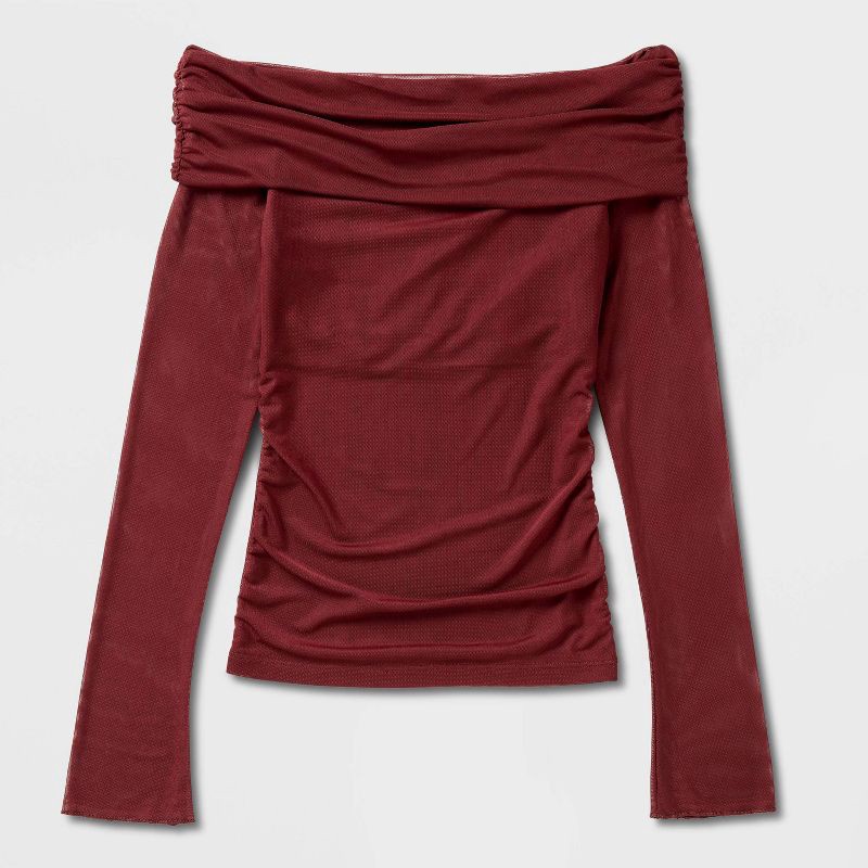 slide 4 of 4, Women's Long Sleeve Off the Shoulder Party T-Shirt - Wild Fable™ Burgundy XS, 1 ct