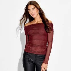 Women's Long Sleeve Off the Shoulder Party T-Shirt - Wild Fable™ Burgundy XS