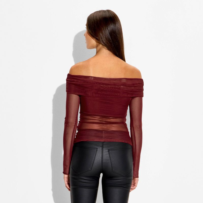 slide 3 of 4, Women's Long Sleeve Off the Shoulder Party T-Shirt - Wild Fable™ Burgundy L, 1 ct