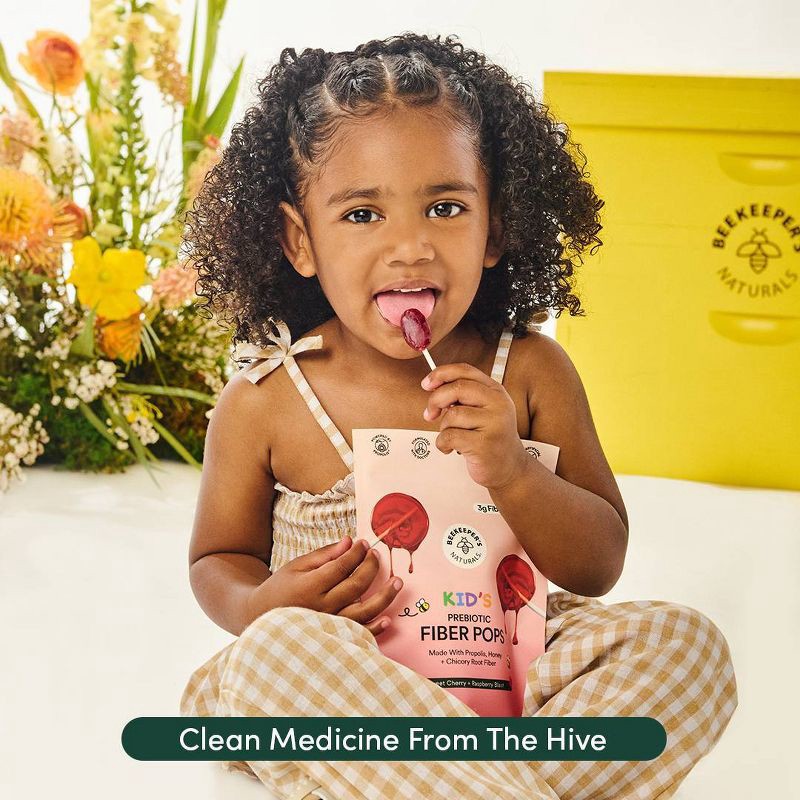 slide 7 of 8, Beekeepers Naturals Kid's Prebiotic Fiber Pops Multi-Symptom Relief Lollipop - Cherry Berry - 15ct, 15 ct