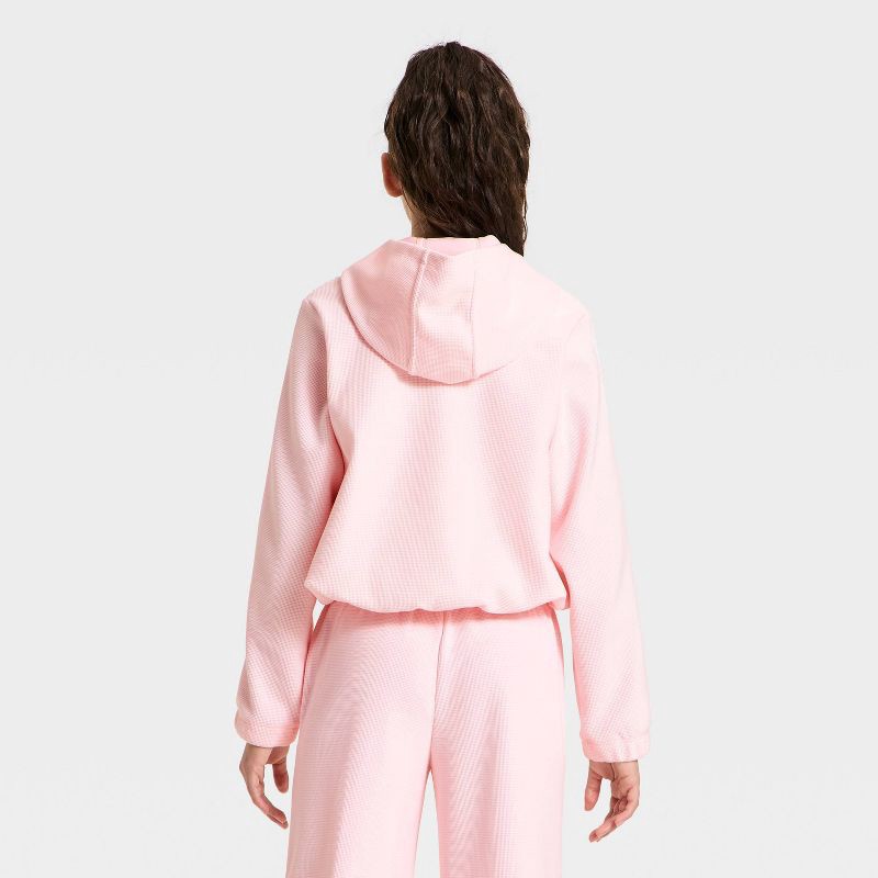 slide 2 of 3, Girls' Waffle Texture Full Zip Jacket - All In Motion™ Light Pink XS, 1 ct