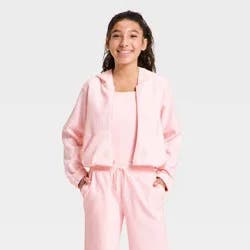 Girls' Waffle Texture Full Zip Jacket - All In Motion™ Light Pink S