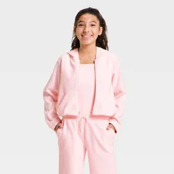 Girls' Waffle Texture Full Zip Jacket - All In Motion™ Light Pink L
