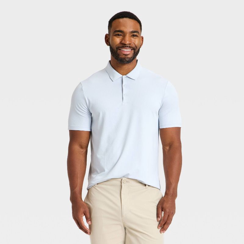 slide 1 of 3, Men's Short Sleeve Textured Polo Shirt - All In Motion™ Light Blue M, 1 ct