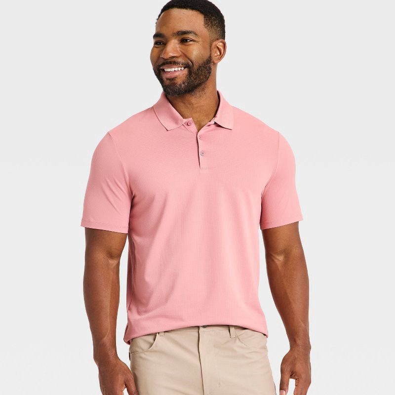 slide 3 of 3, Men's Textured Polo Shirt - All In Motion™ Rose Pink M, 1 ct