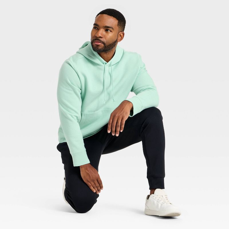 slide 3 of 3, Men's Active Comfort Fleece Hooded Sweatshirt - All In Motion™ Light Teal Green L, 1 ct
