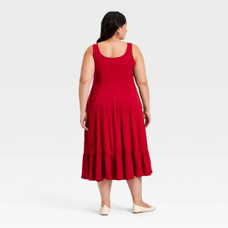 slide 3 of 3, Women's Seamed Fit and Flare Midi A-Line Dress - Ava & Viv™ Red 22, 1 ct