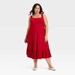 Women's Seamed Fit and Flare Midi A-Line Dress - Ava & Viv™ Red 22