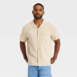 Men's Short Sleeve Camp Shirt - Goodfellow & Co™ Cream XXL