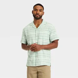 Men's Short Sleeve Camp Shirt - Goodfellow & Co™ Green Striped XXL