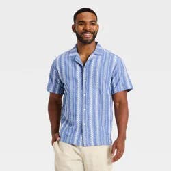 Men's Short Sleeve Novelty Camp Shirt - Goodfellow & Co™ Blue Striped XL