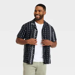 Men's Short Sleeve Novelty Camp Shirt - Goodfellow & Co™ Black Striped M