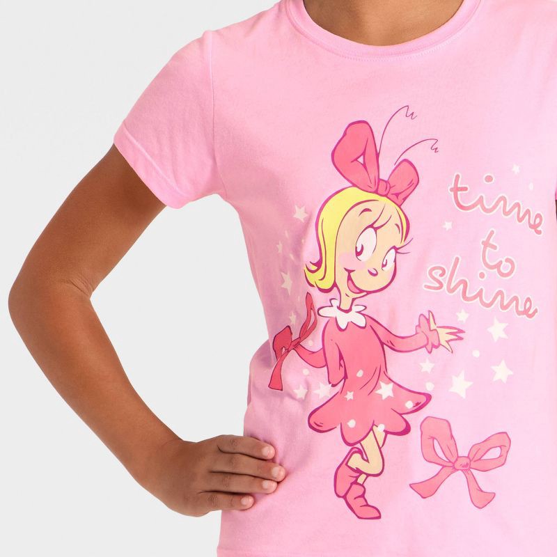 slide 2 of 4, Girls' The Grinch 'Cindy Lou Who' Holiday Short Sleeve Graphic T-Shirt - Pink M, 1 ct