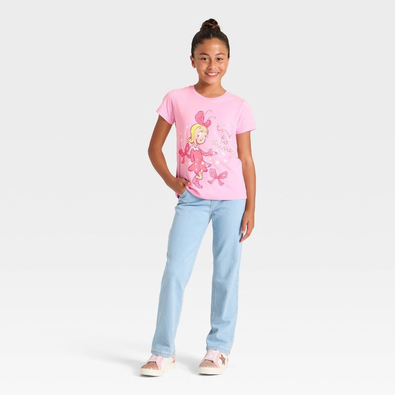 slide 4 of 4, Girls' The Grinch 'Cindy Lou Who' Holiday Short Sleeve Graphic T-Shirt - Pink M, 1 ct