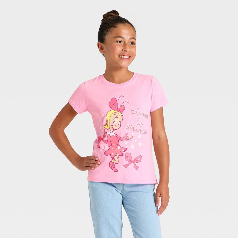 slide 1 of 4, Girls' The Grinch 'Cindy Lou Who' Holiday Short Sleeve Graphic T-Shirt - Pink XL, 1 ct