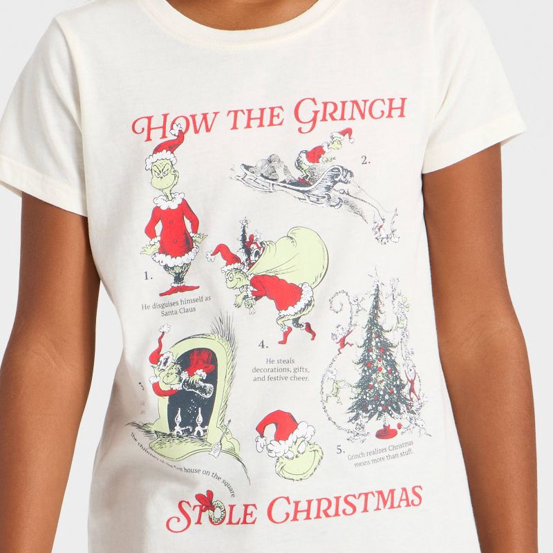 slide 2 of 4, Girls' Dr. Suess 'How The Grinch Stole Christmas' Short Sleeve Graphic T-Shirt - Ivory XL, 1 ct