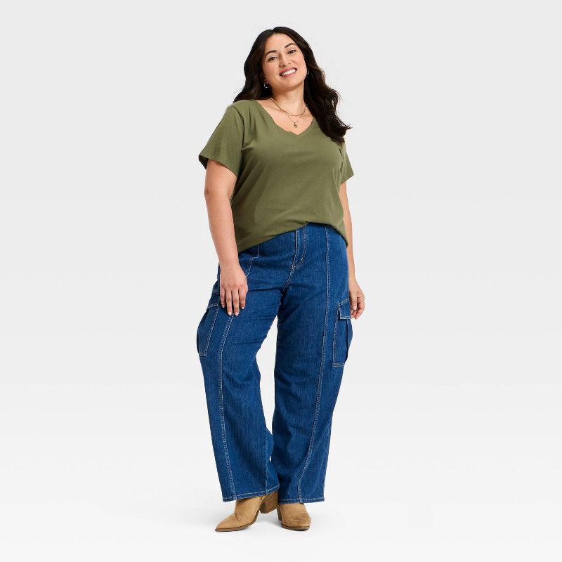 slide 3 of 3, Women's Baggy Pull-On Cargo Pants - Ava & Viv™ Blue Denim 24, 1 ct